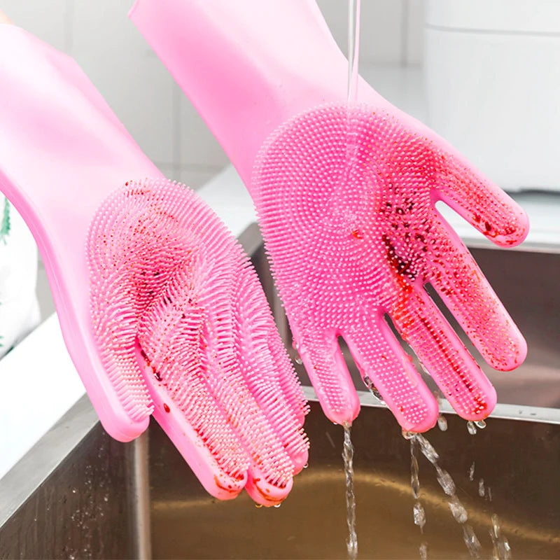 MULTIPURPOSE SILICONE DISH WASHING GLOVES WITH SCRUBBER