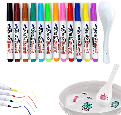 MAGICAL FLOATING PAINTING IN WATER WITH SPOON (12 PCS MARKER)